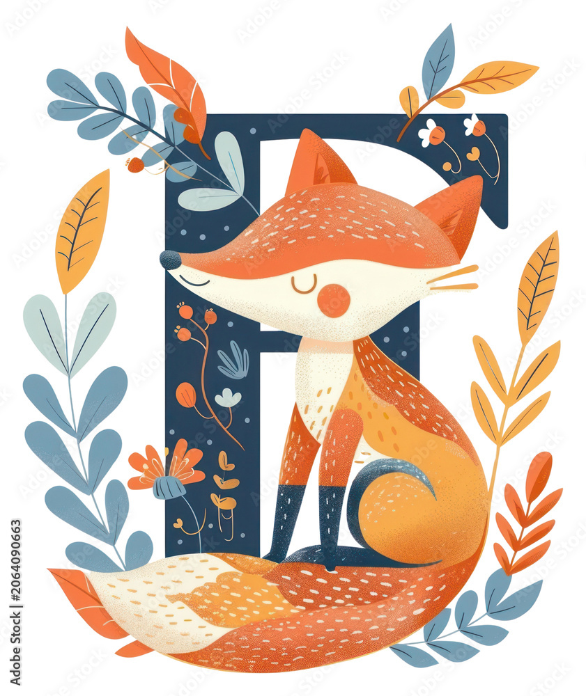 Naklejka premium PNG Letter F with Fox pattern shape art.