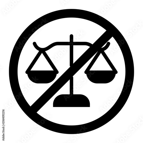Fotografie Scales of justice blocked by a prohibition sign showing legal corruption