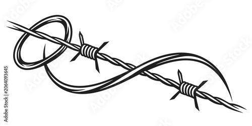 Vászonkép Black and white vector illustration of barbed wire tied in a knot with security