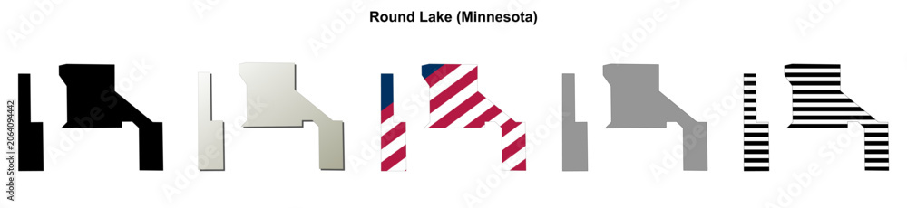 Fototapeta premium Round Lake (Minnesota) blank outline map set