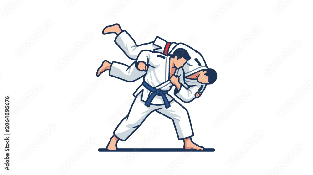 Fototapeta premium Judo Athletes Performing Throwing Technique Illustration