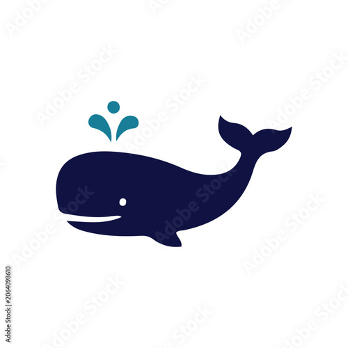 Tableau sur toile Cute blue whale spouting water vector icon
