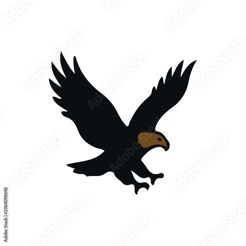 Flying eagle silhouette vector icon. Swooping hawk or falcon wild bird illustration.