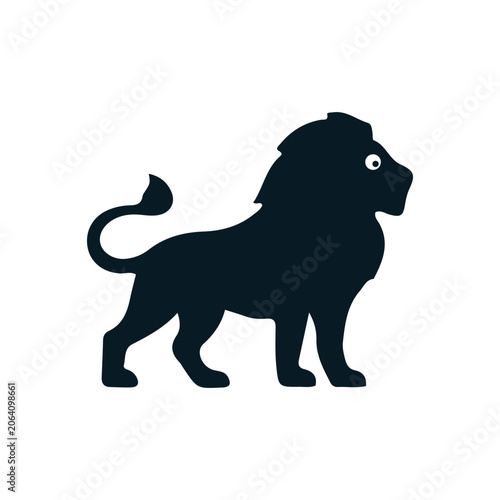 Lion silhouette vector icon illustration. Wild male lion standing isolated on white background.