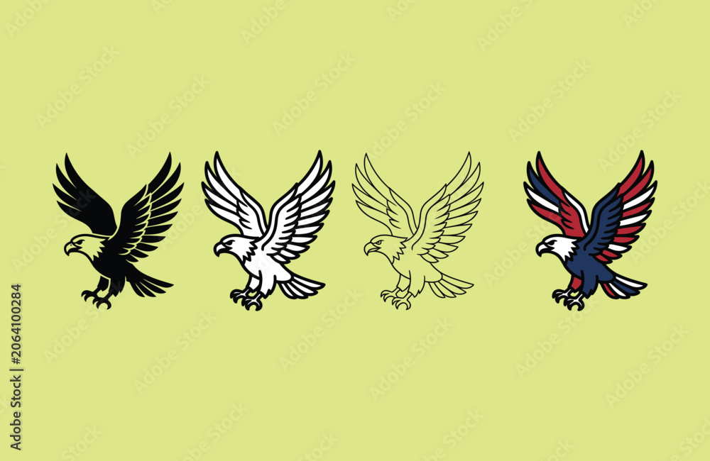 Fototapeta premium Four Different Eagle Symbols Graphic Design On Light Background