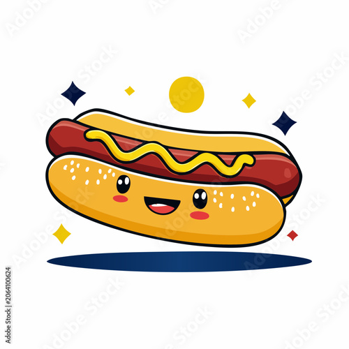 Cute Kawaii Hot Dog Character with Mustard
