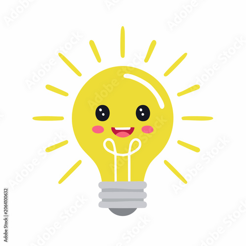 Cute Kawaii Light Bulb Character with Happy Face