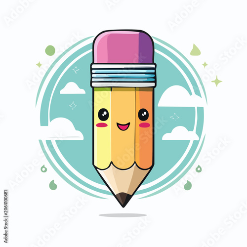 Cute Kawaii Pencil Character with Eraser