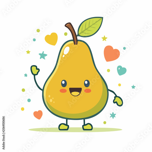 Cute Kawaii Pear Character Waving Hello