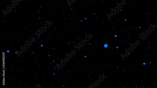 Abstract space background featuring blue particles floating across dark black void as cinematic star field simulation with smooth motion and dynamic effects.