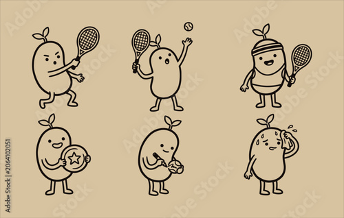 Tableau sur toile Funny athlete bundle showing a bean character signing an autograph and wiping sw