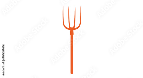 Fotografie Orange Pitchfork Tool for Gardening and Farming, Isolated on White Background