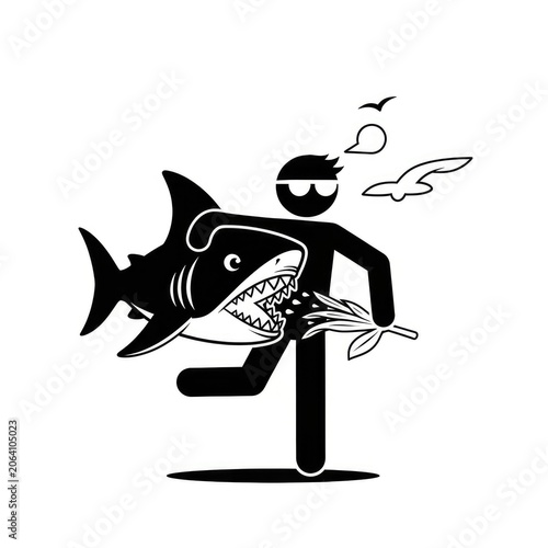 Man running with shark and spear.