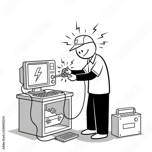 Man shocked by computer electricity.