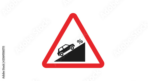 Warning Sign: Steep Hill Ahead, Road Sign, Traffic Sign, Gradient Symbol