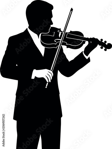Photos Elegant musician playing violin in black silhouette against a white background s