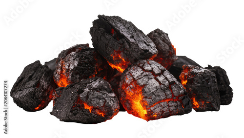 Quadro su tela Glowing hot embers and charcoal pieces pile