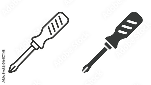 Phillips head screwdriver icon set featuring outline and solid black styles for home repair and construction concepts isolated on white background for DIY toolkit and hardware store graphic design