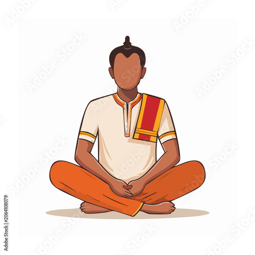 Man in traditional clothing meditating in lotus position