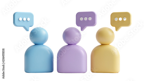 Three people icons with speech bubbles, communication concept