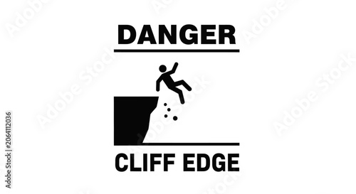 Danger Cliff Edge Warning Sign: Person Falling Off Ledge