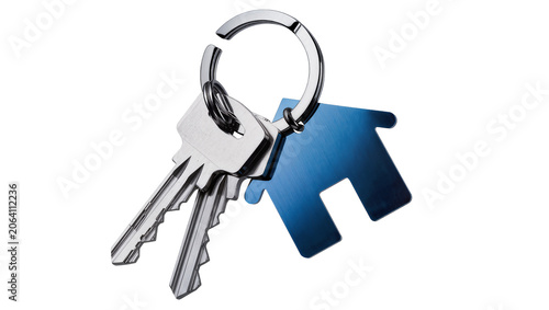 Canvas Print Two silver keys with blue house-shaped keychain