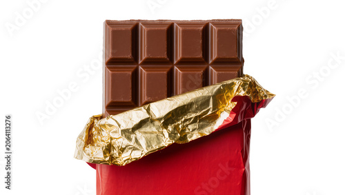 Quadro su tela Milk chocolate bar with red and gold foil wrapper