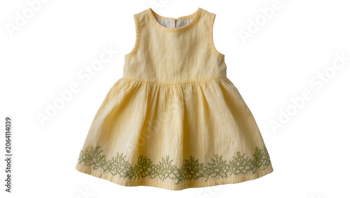 Foto Yellow sleeveless dress with embroidered hem for girls
