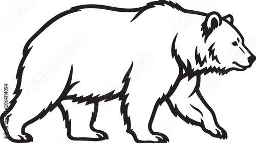 Konstfotografi Grizzly bear side profile black vector illustration, bold minimal lines, pure wh