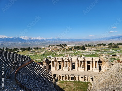 Fotografie Aerial View of Hierapolis Ancient Theater in Pamukkale