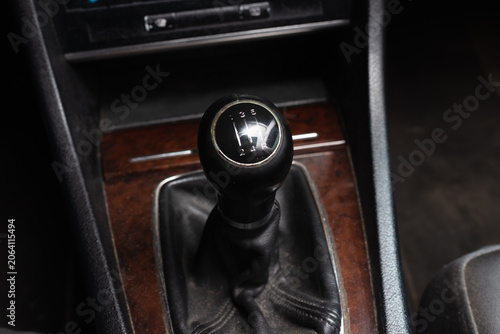 Obraz na plátně Manual transmission old gear shift knob in a car interior