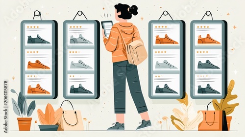 Anonymous Shopper Evaluating Product Reviews on Digital Device