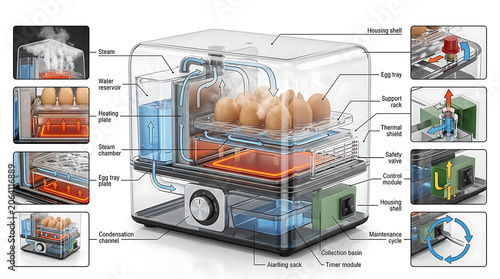 Egg Cooker Engineering Infographic Revealing Steam Heating Technology Moisture Distribution Systems And Internal Components