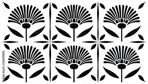 Vintage floral seamless pattern featuring abstract monochrome block print flowers tile design background decorative stencils ornaments and geometric textures