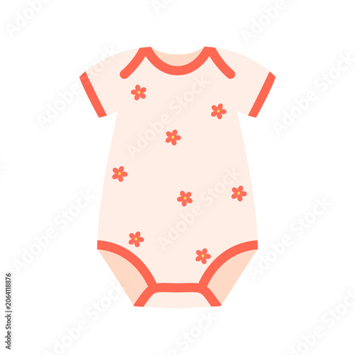 Baby girl bodysuit  with red flowers pattern isolated on white background