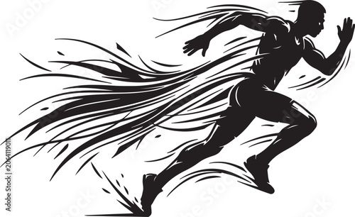 Tableau sur toile Running athlete silhouette created with dynamic speed lines, monochrome premium