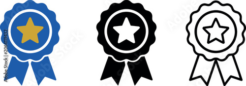Schilderij op canvas Solid color and outline Award badge icon set represent for certify and quality