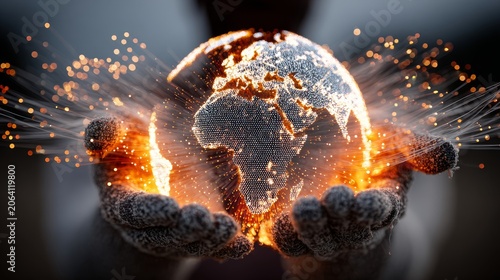 Technology Professionals Managing Worldwide Connectivity Through Glowing Globe