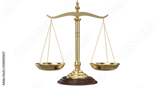 Fotografie Brass balance scale with wooden base and chains