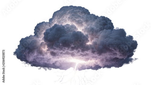 Konstfotografi Dark storm cloud with lightning strikes and bright light