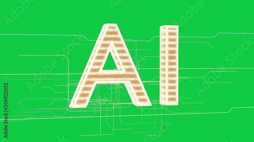 Gold streak entering AI letters glowing neon lines forming circuits making tech look on transparent