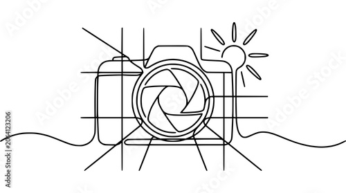 Schilderij op canvas Continuous Line Drawing of a Camera with Flash