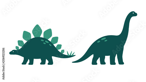 Cuadro en lienzo Flat vector dinosaur silhouettes with stegosaurus and sauropod