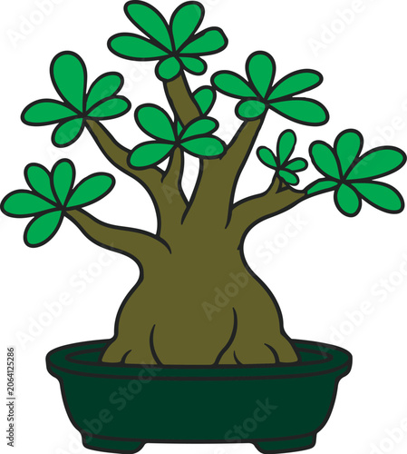 Obraz na plátně Desert Rose Bonsai Plant Line Art Icon Black and White Vector Illustration