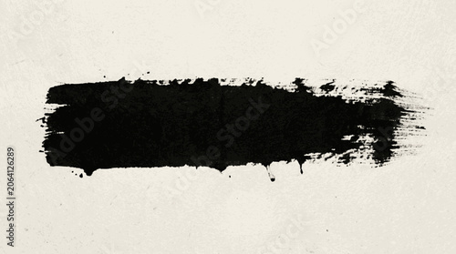 Horizontal black ink mark with expressive dry brush texture coarse rag