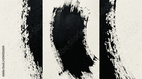 Abstract vertical black dry brush stroke with a distinct solid left ed
