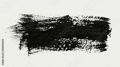 Dynamic horizontal black paint stroke with pronounced dry brush textur