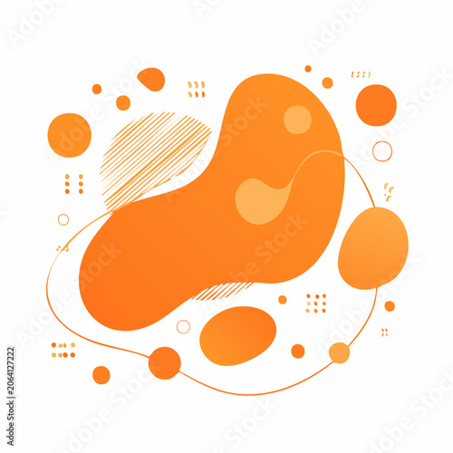 Abstract Orange Fluid Shapes and Lines on White Background