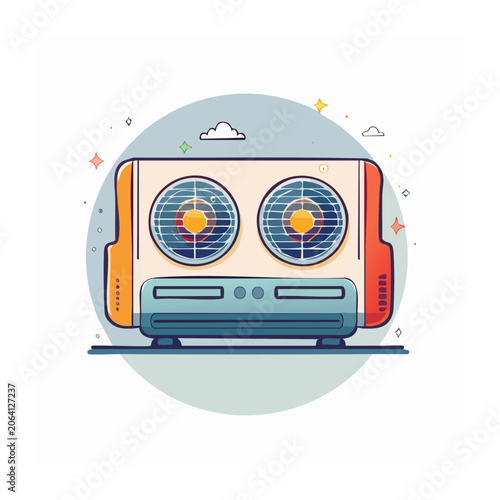 Blue and orange clock on car dashboard