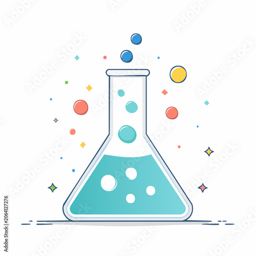 Chemistry Flask with Bubbles and Stars